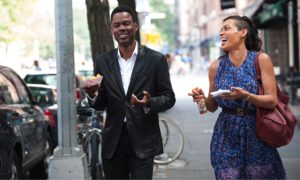 Andre Allen (Chris Rock) and Chelsea Brown (Rosario Dawson) get a bite to eat during the day’s adventure. 