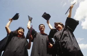 Three students celebrating their graduation. (Photo by David Weintraub/Photo Researchers/Universal Images Group Rights.  Courtesy of Brittanica Imagequest.) 